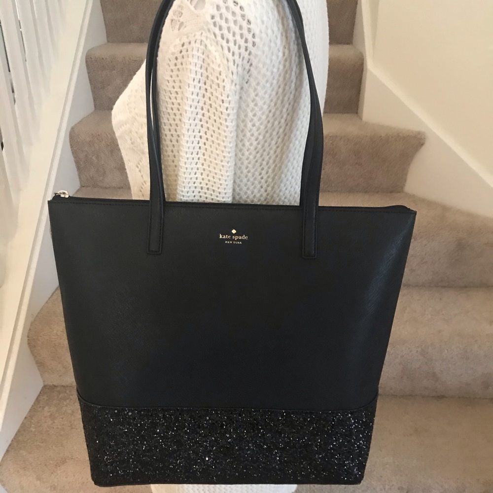 Kate Spade Penny Greta Court Glitter Black Tote - Picture 2 of 8
